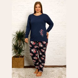 Elegancka granatowa piżama damska w kwiatowym wzorem XL 2XL 3XL 4XL