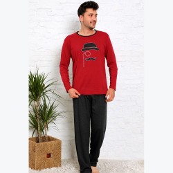 Ciepła piżama męska kolor czerwony z nadrukiem M L XL 2XL